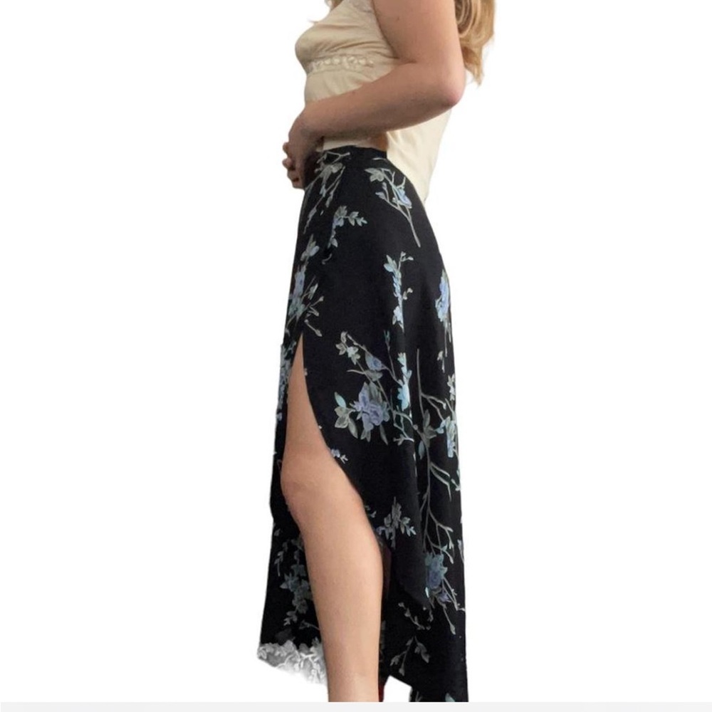 Reformation Black Floral Midi Skirt